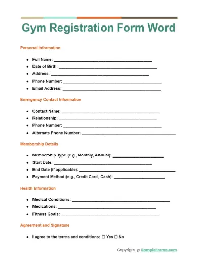 Gym Membership Form