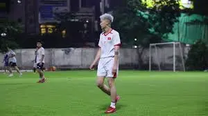 Playing soccer